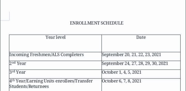 Enrolment Sked